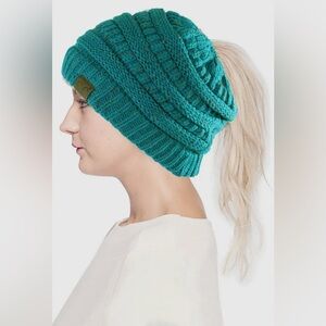 Sea Green Confetti Ponytail/Messy Bun Beanie